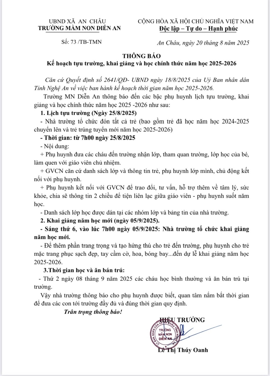 Thông báo tựu trường